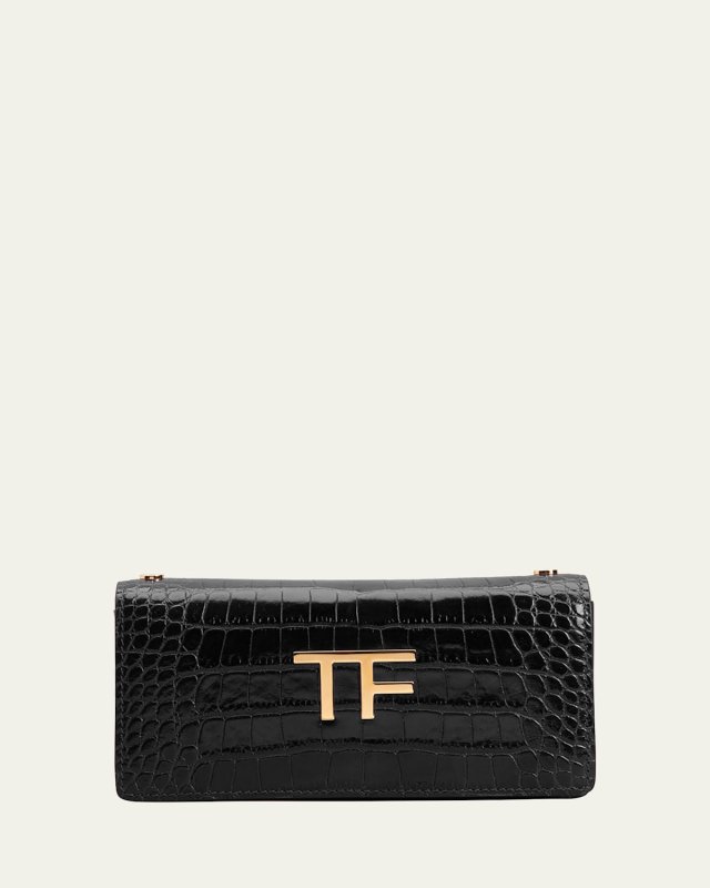 Mini TF Shiny Croc-Embossed Clutch Bag
